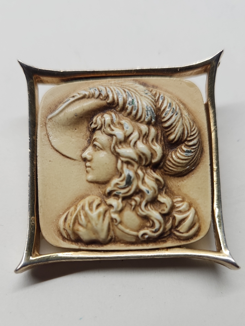 Square Cameo Brooch in Cream and Gold-Tone Frame